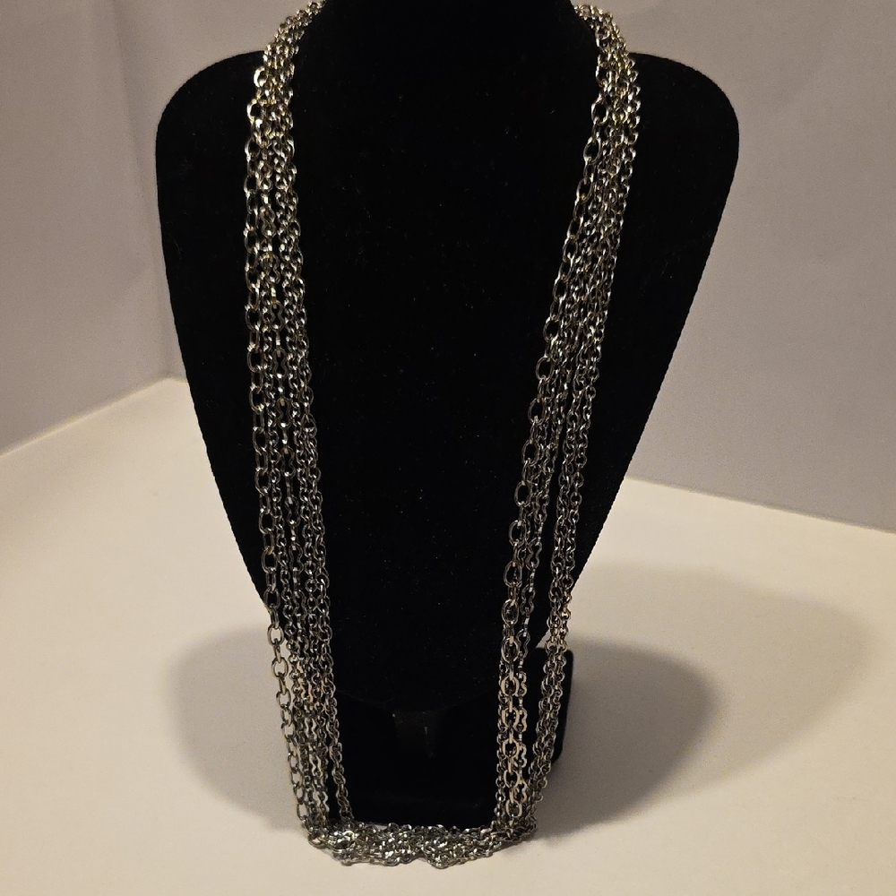 Vintage 5 Strand Silvertone Necklace Marked Germany 24 Inches Long